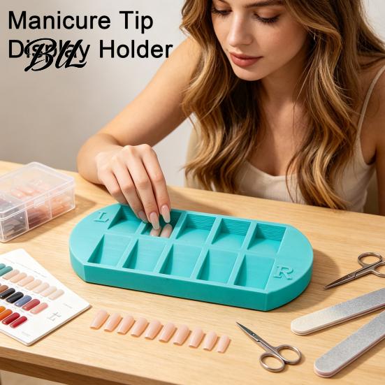 Manicure Tip Display Holder Press-on Nail Sorting Tray with 10 Slots, Organizer L/R Markers, Art Prep Station & for Salon, Home