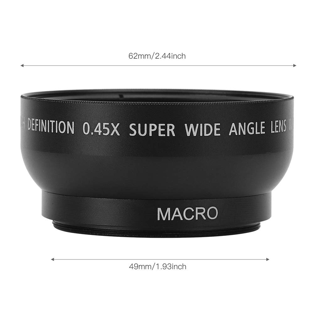 VEGBY1 49 мм Макро Алюминиевый сплав Оптический Прочный и Сменный объектив для фотографии для всех объективов камеры диаметром 49 мм 0,45X Широкоугольный объектив, + Стекло,