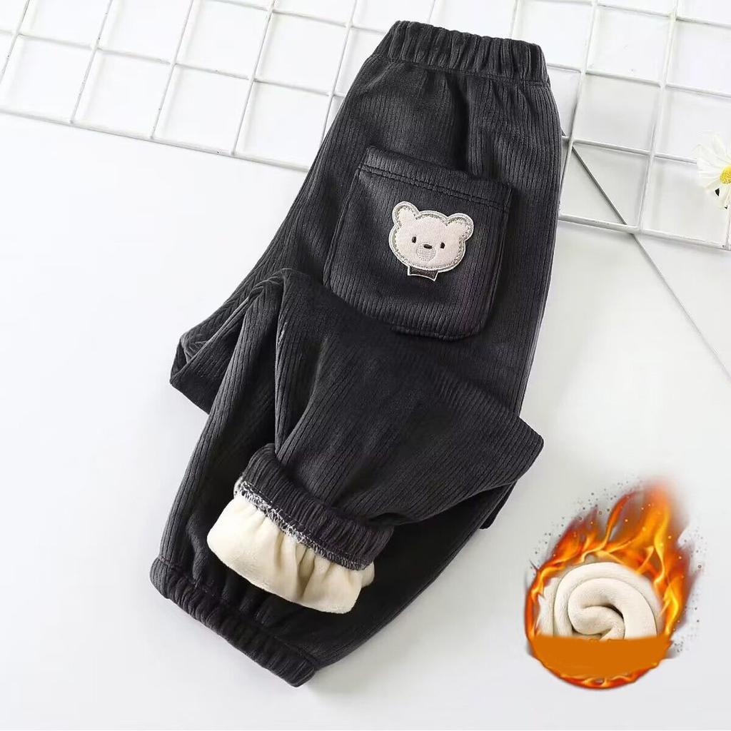 Autumn Winter Children's Plush Thick Warm Pants Baby Boys Pants Keep Warm Cute Bear Girls Trousers Kids Clothes