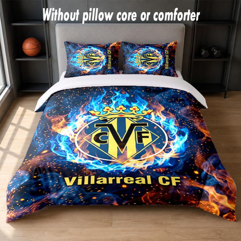 Villarreal FC Design Bed Bedding Set 1 Duvet Cover + 2 Pillowcases Soft Breathable Household Bed Linens