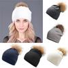 Women Winter Warm Cashmere Wool Knitted Real Fur Pom Pom Ball Beanie Hat
