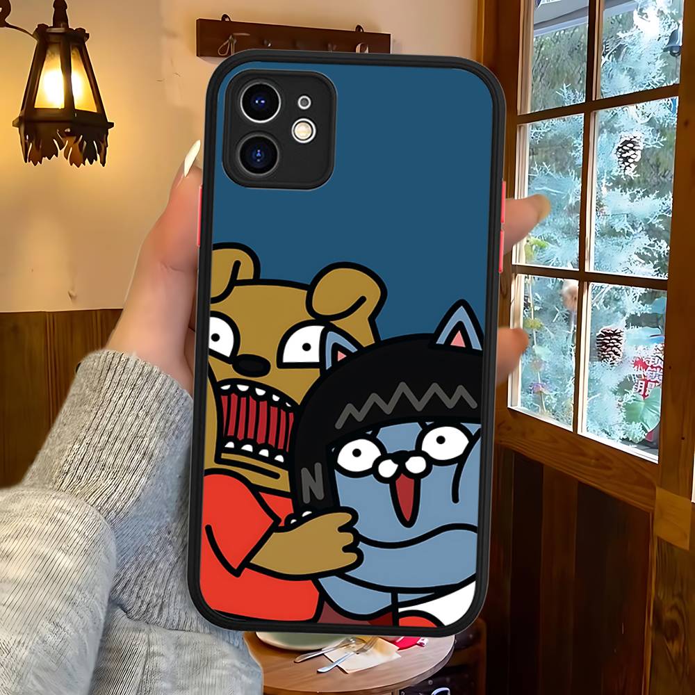 Cartoon K-KAKAO CUTE F-FRIENDS For IPhone 11 12 13 14 15 16 Pro Max Plus X XS MAX Shockproof Matte Back Cover