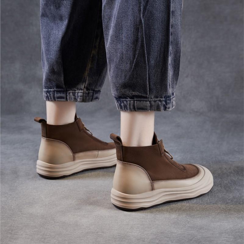 Johnature Ботильоны из натуральной кожи в ретро-стиле на толстой подошве с передней молнией, повседневная обувь на плоской платформе