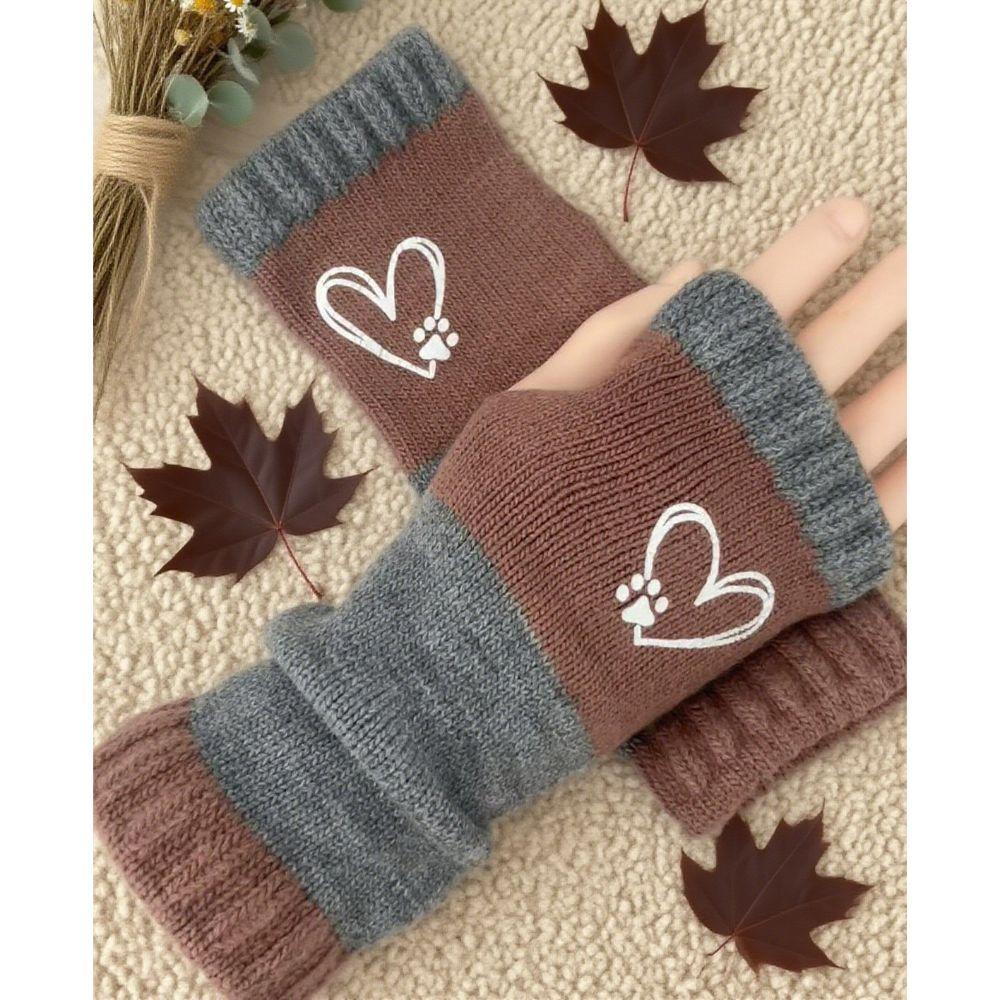 Heart-Shaped Touchscreen Gloves Color-Blocking Decorative Gloves Elegant Fingerless Gloves Winter