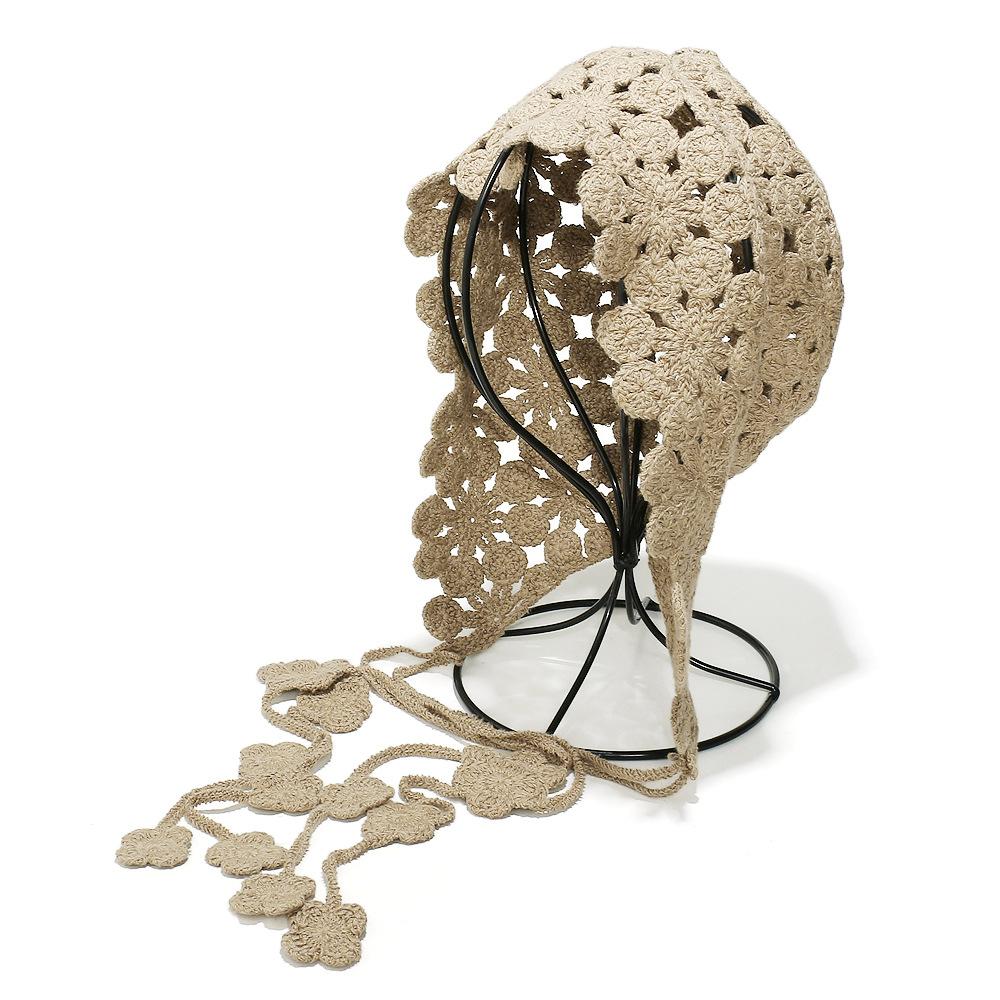 Этнический стиль ручной вязки ажурная шляпа с бахромой богемная цветочная вязаная крючком шапка-пуловер головная шапка женская