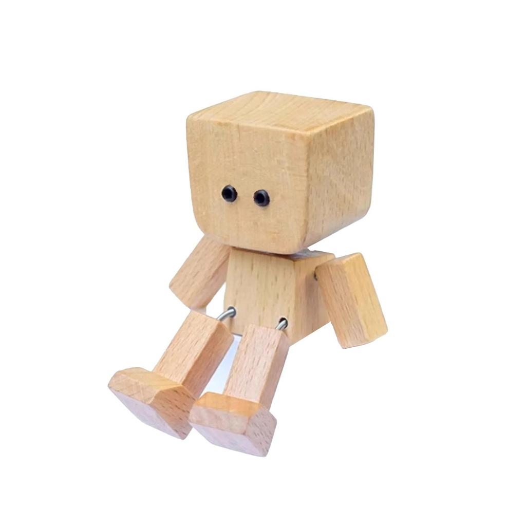 Shaking Wooden Man Figurine Handmade Shaking Feet Wooden Car Dashboard Decorations with 12 Pcs Magnetic Expressions Creative Gifts