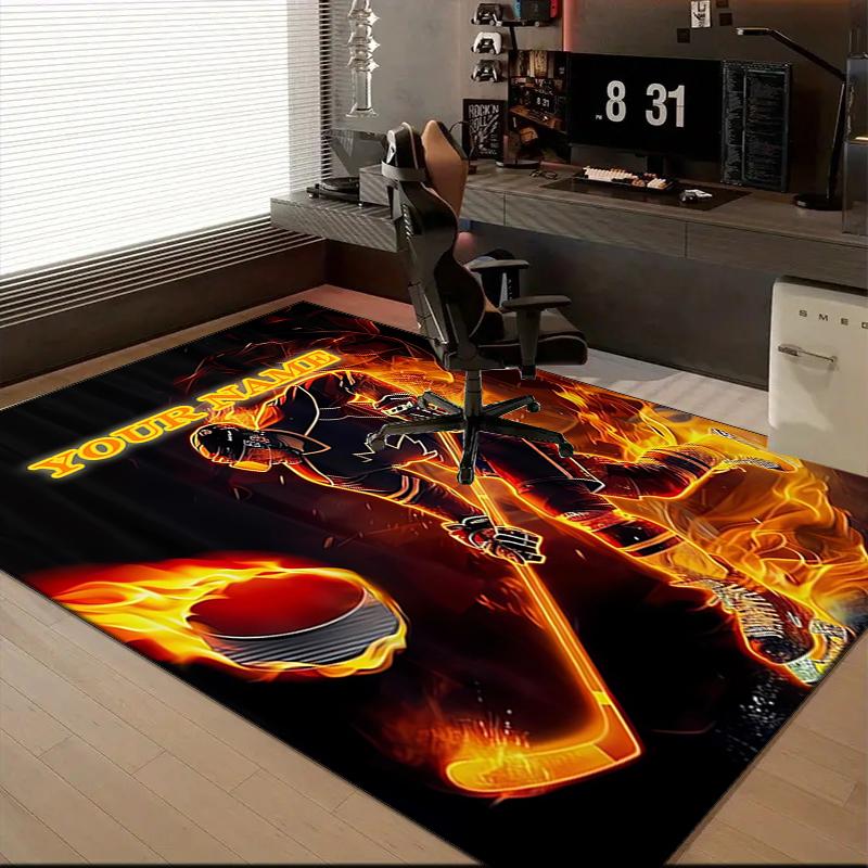 1PC Custom Name Hockey Player Artwork Theme Floor Mat Ideal for Living Room, Game Rooms, Office, Bedroom Floor Mat Playful Design