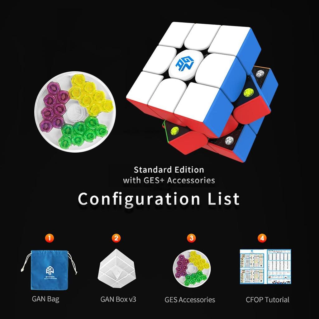 GAN 356M Extra GES, Built-in Magnet, Stickerless Competition Cube, 3x3x3 Standard Edition, with Extra GES, Ultra Smooth, Stickerless, Authentic