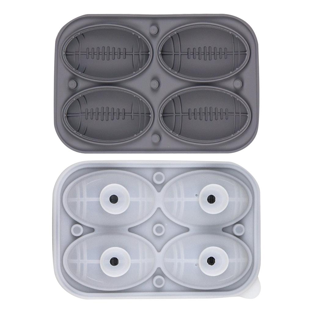 Ice Ball Maker Mold, Large Football Silicone Ball Ice Mold With Funnel Lid, 4 Food Grade Ice Trays For Whiskey/Cocolin/Soda/Fruit Drinks/Chocolate