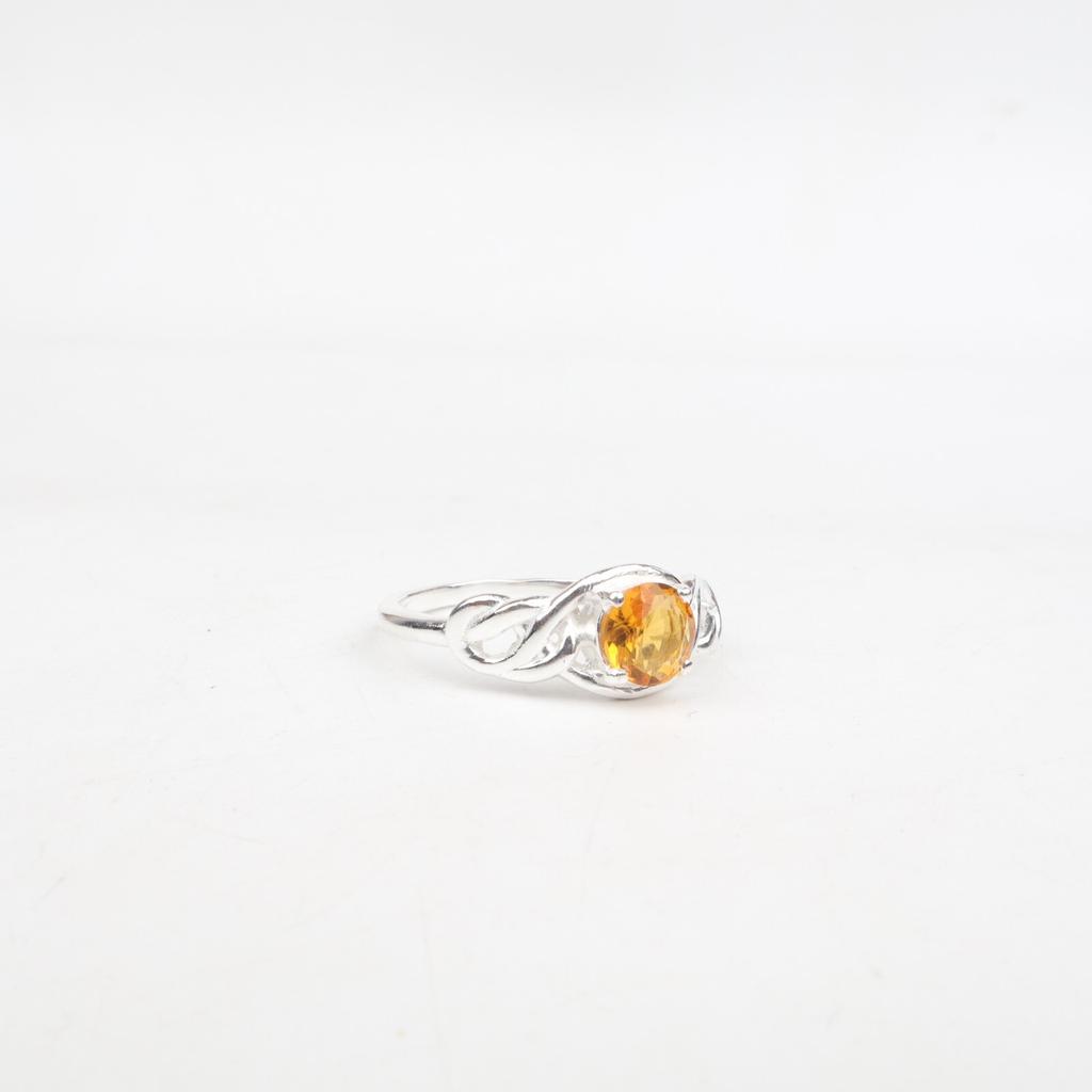 Round Citrine Gemstone 925 Sterling Silver Jewelry For Women Gift Promise Ring CZR-6-3