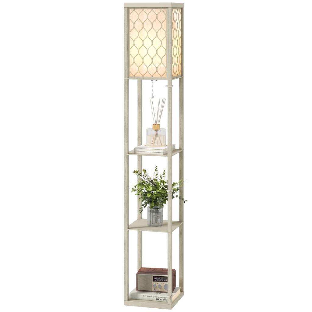 Three-Shelf Standing Lamp - Oak/White
