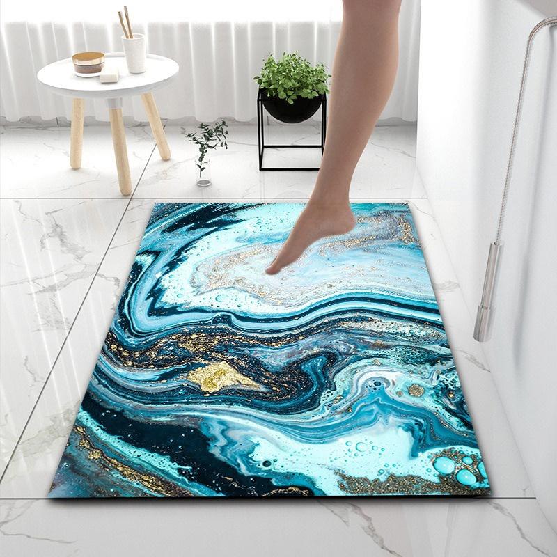 Marble Pattern Kitchen Mat Doormat Carpet Durable Absorbent Non-Slip Entrance Bedside Rug Washable Living Room