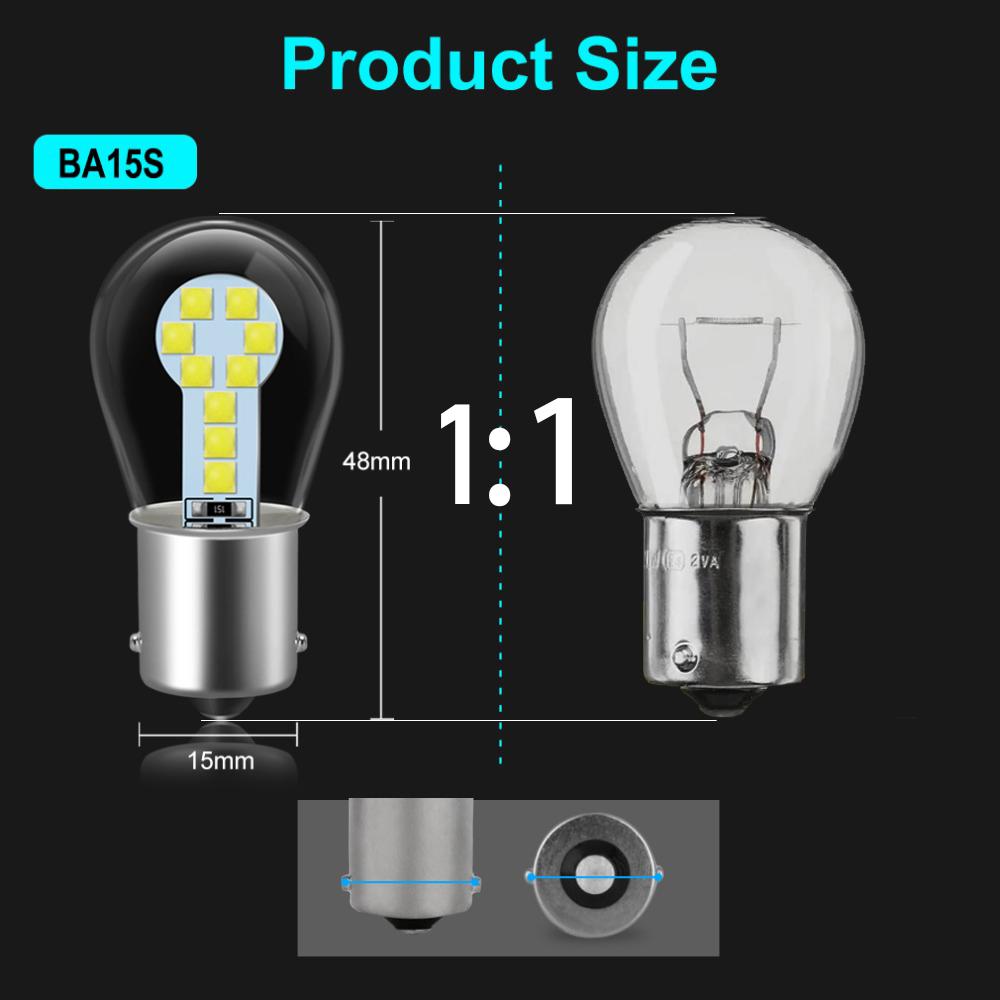 2pcs Bright LED 1156 BA15S P21W LED Light Bulbs 1:1 Size for Back Up Reverse Lights Brake Tail Lights Turn Signal Lights 12VBack Up Lights 1