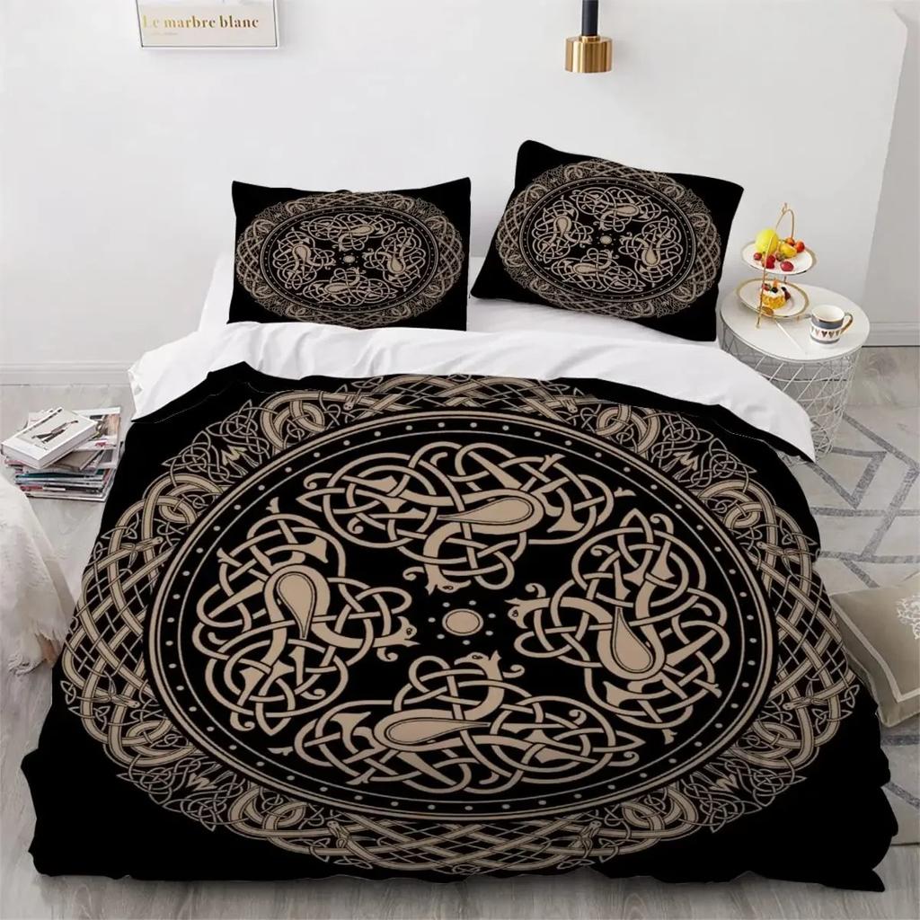 Viking Duvet Cover Set Nordic Viking Runes Print Bedding Set for Boys Teen Men King Size 2/3pcs Soft Polyester Comforter Cover