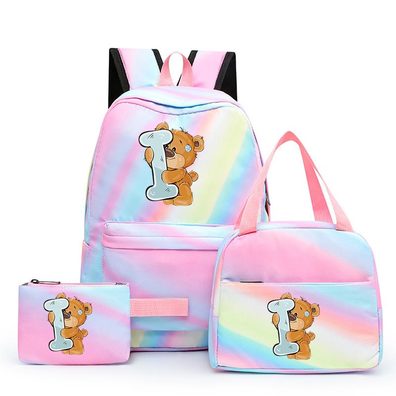 3 шт./компл. школьный рюкзак «Маленький медведь» с 26 английскими буквами и сумкой для обеда, пенал для студентов, Kawaii, школьный рюкзак для девочек