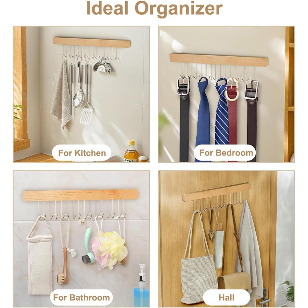 Retractable Wooden Hanger,Multifunctional Storage Hanger with Hooks Space Saving Wall-mounted Wardrobe Hanger,Hanger Storage Box
