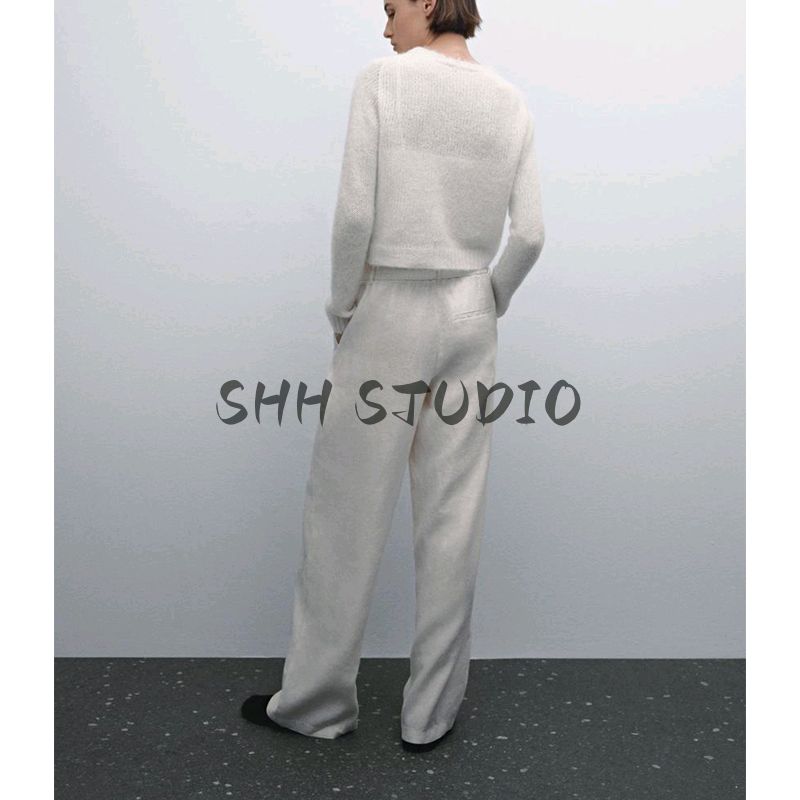 MD Spring/Summer New Arrival Women's Clothing Casual Old Money Style Elegant Linen Blend Loose-Fitting Wide-Leg Trousers 5030830