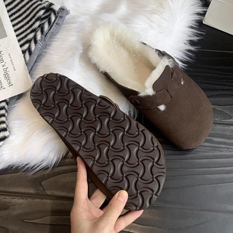 Новые женские тапочки, осенне-зимние кожаные тапочки с круглым носком, парные тапочки, повседневные, сохраняющие тепло женские замшевые шлепанцы