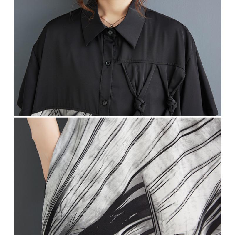 DIMANAF 2025 Лето Новое Платье Большого Размера Женское Платье Свободный Принт Длинное Винтажное Повседневное Базовое Платье-Рубашка