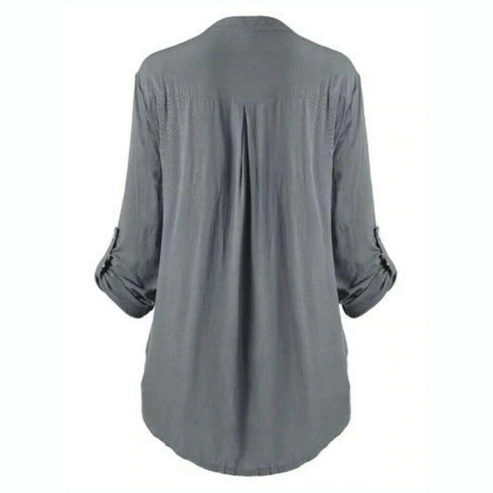 Women Solid Color Lace Splicing Single Breasted Shirt Casual Stand Collar Long Sleeves Plus Size T-Shirt Loose Cotton Blouse