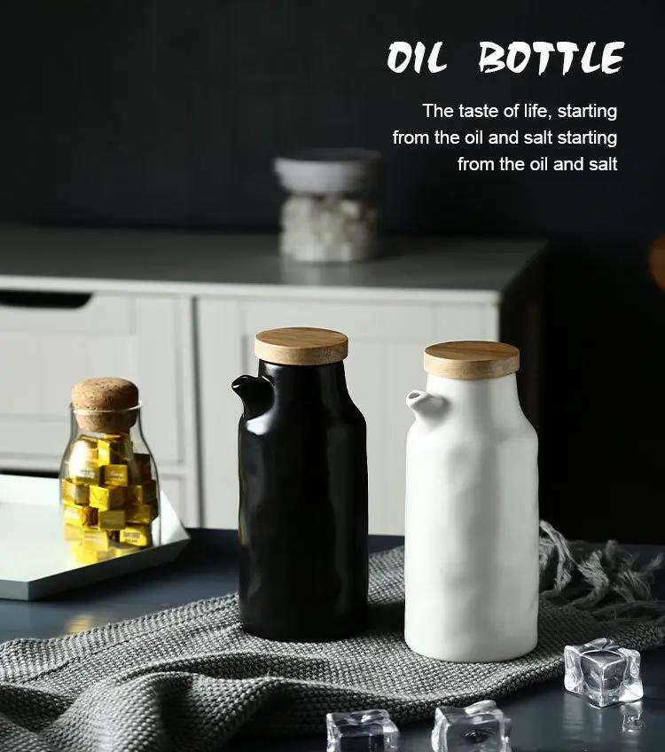 Белая черная керамическая кастрюля для масла, герметичные кастрюли для масла и уксуса, фарфоровая кухонная кастрюля для соевого соуса, емкость для масла, бутылка для приправ