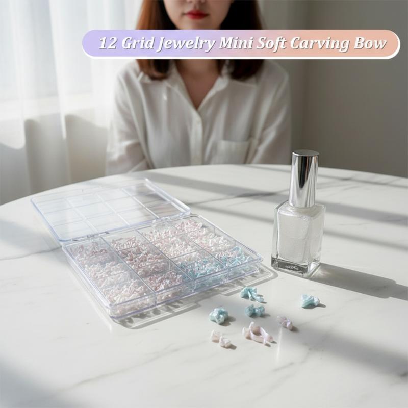 12 Grids Bow Mixed Mini Nail Art Rhinestone Decals Nails Art Design Decoration Charm Accessories