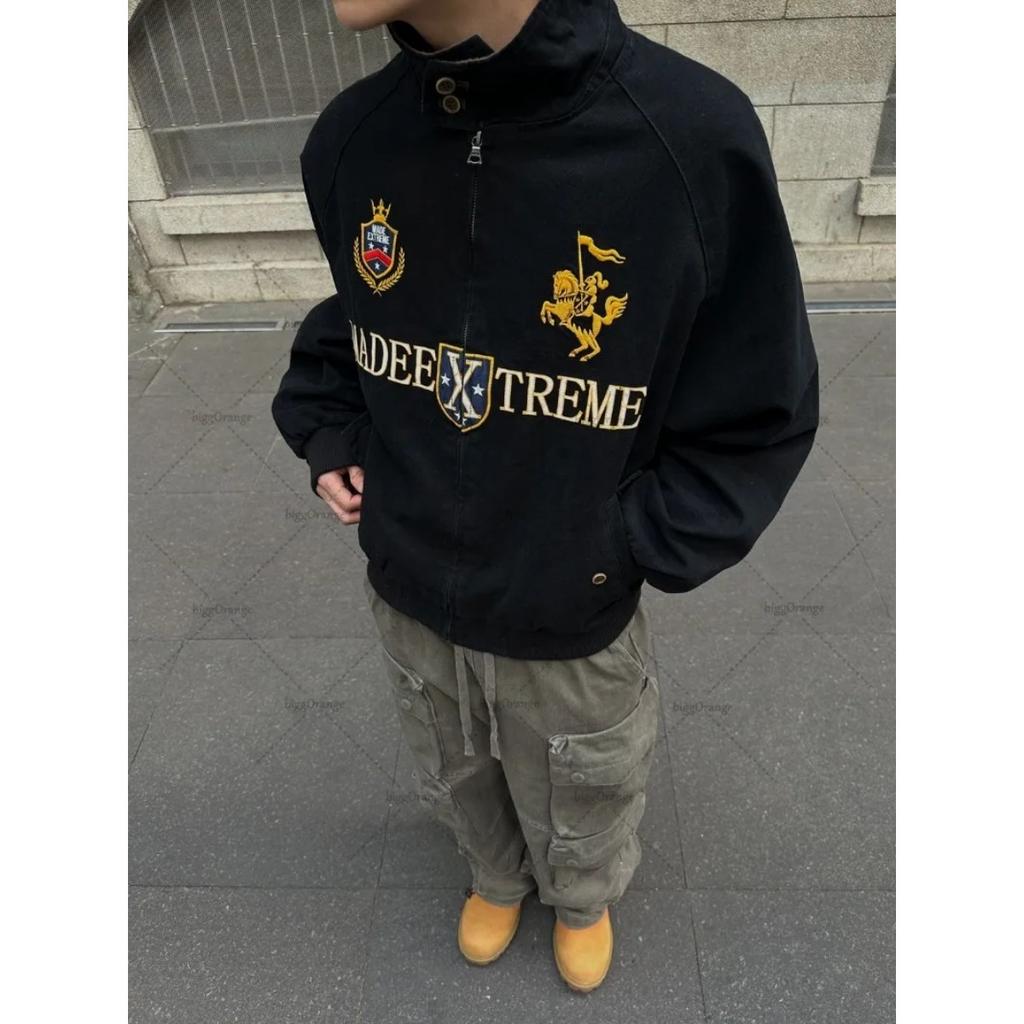 Куртка-бомбер ZYLLO в стиле американского ретро-винтажа с вышивкой и молнией, модная, в стиле хип-хоп, с отложным воротником, в стиле 2000-х, уличная одежда, свободный крой, повседневная.