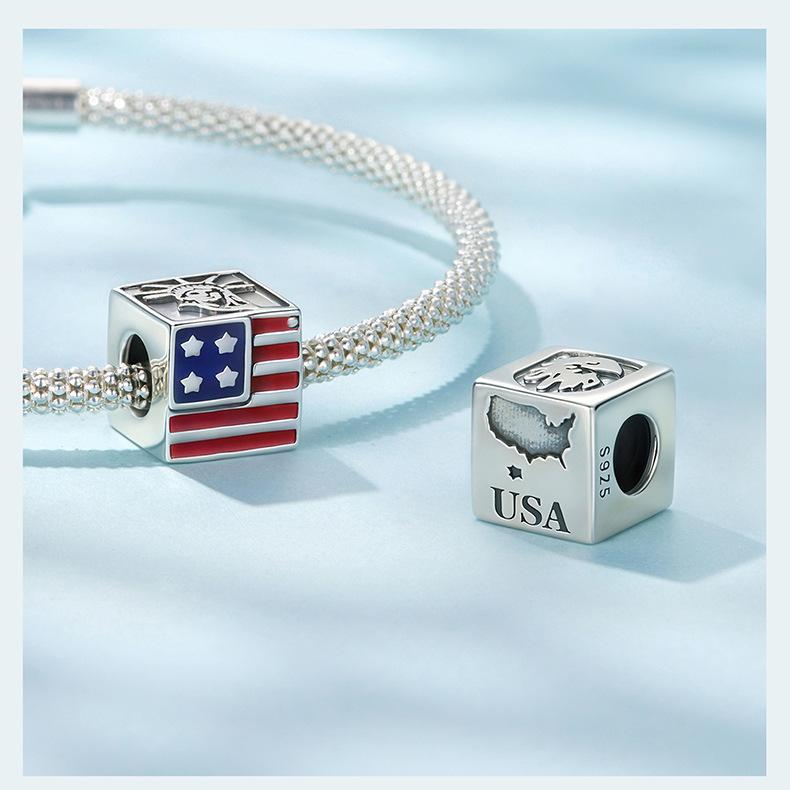 S925 Sterling Silver American Polish Commemorative Beads Popular Cube Collection Loose Beads Beads