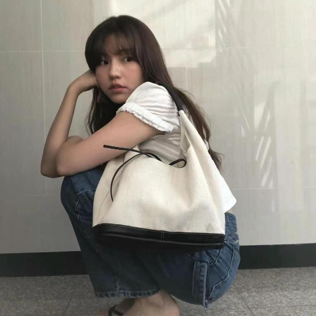 Корейская сумка-тоут на плечо из джинсовой парусины в стиле пэчворк - Повседневная, Вместительная, Ленивый стиль для женщин