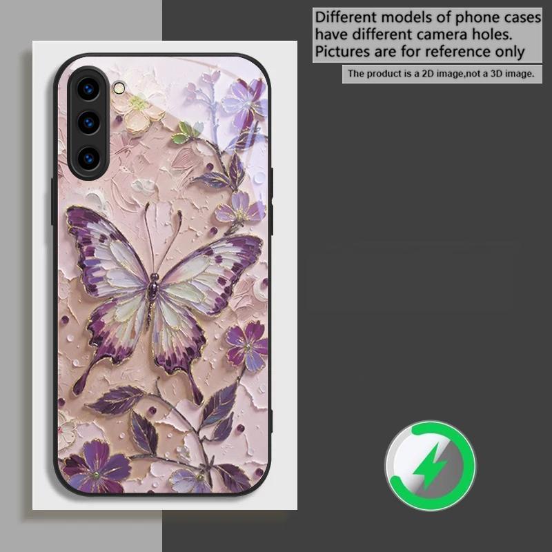 Элегантная розовая бабочка, подходящая для Samsung Galaxy S26 Ultra S20 FE S21 S22+ S23 Plus S24 Ultra 25 Edge, черный стеклянный чехол для телефона