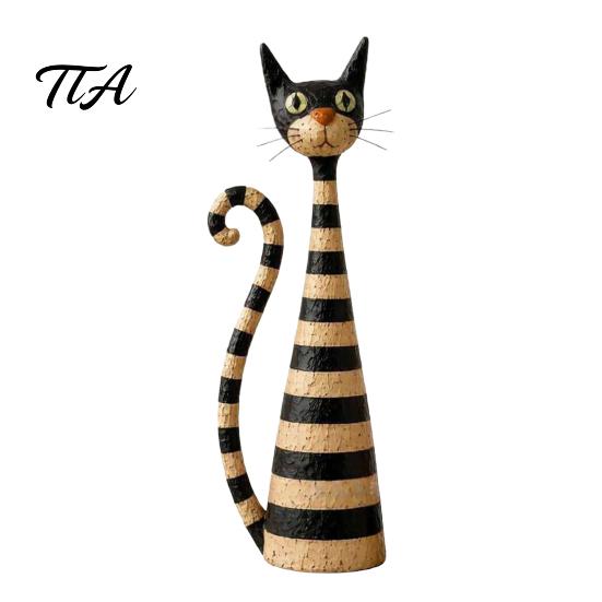 Durable Resin Crafts Vintage Cat & Lady Sculpture, Artistic Striped Statues, Handcrafted Decorative Statues Elegant Polka Dot Ornament, Housewarming