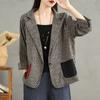 2024 New Women Coat Stripe Jackets Linen Thin Vintage Outerwear Long Sleeve Spring Loose Button Coat