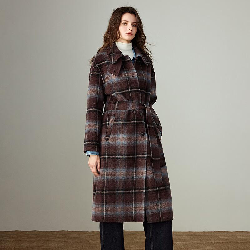 Chuyu Women's 2025 Winter Wool Blend Plaid Polo Coat