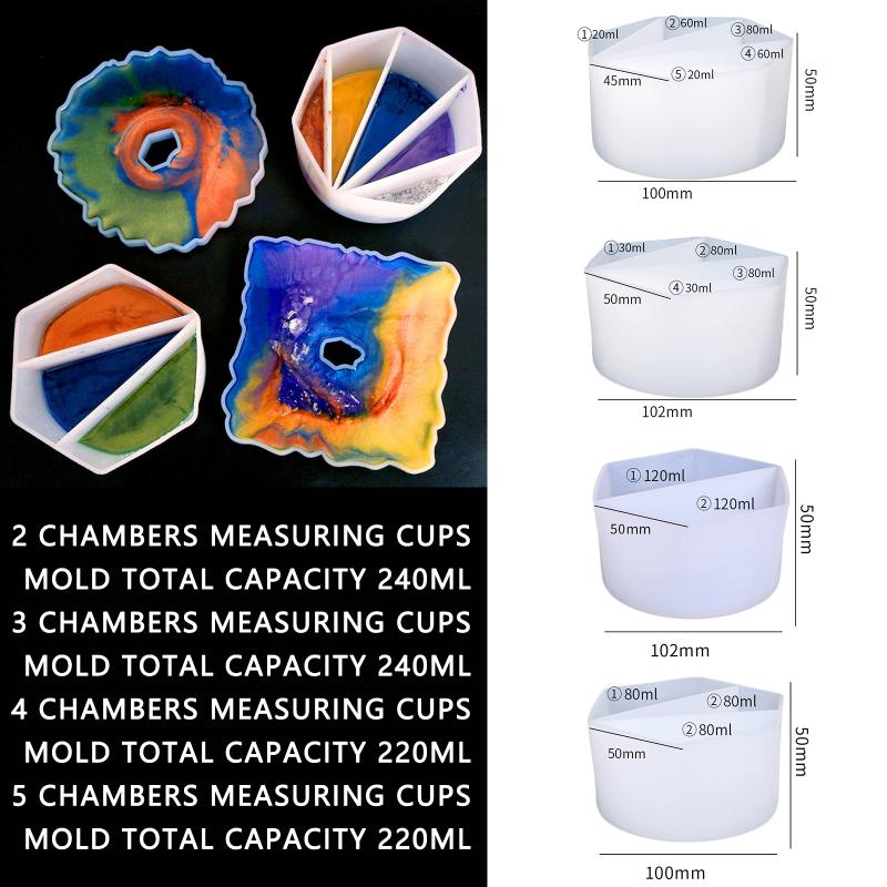 4шт Diy силиконовые мерные чашки 2/3/4/5 камер многоразовые чашки для смешивания красок с разделителем для смешивания