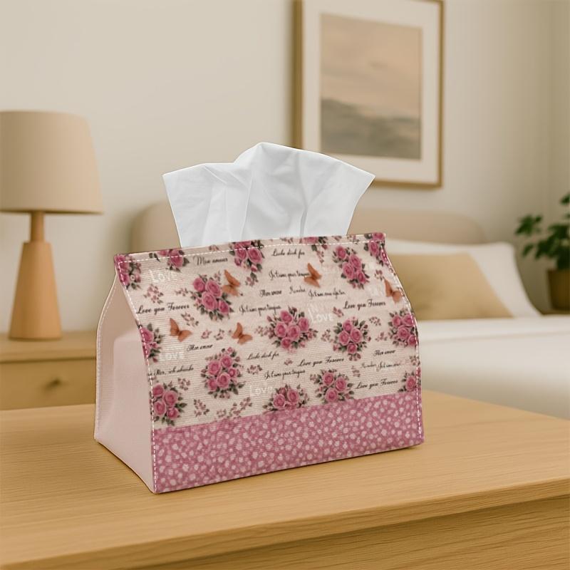 1pc Romantic Vintage Floral Tissue Holder in Rose Pink, Versatile Fabric Tissue Box, Ideal for Outdoor Gatherings, Daily Home Use, And Desktop Organiz