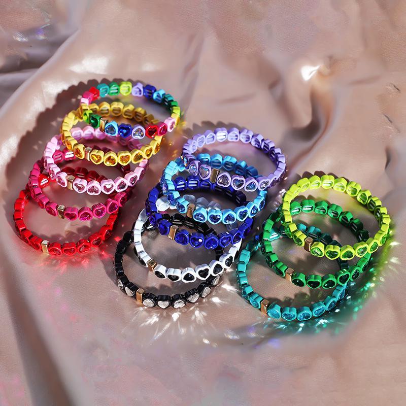 Модные геометрические браслеты Love: Эластичные цветные браслеты из бисера для женщин