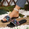 2024 2024 Women Luxury Outdoor Beach Flip Flops Summer Outdoor Large Size Slippers Crystal Square Toe Flat Slippers Ladies Shoes