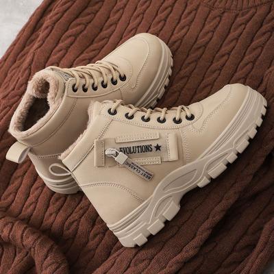 Женские зимние сапоги для снега, теплые и плюшевые, с толстой хлопковой подкладкой, корейская версия, на шнуровке, с толстой подошвой из ЭВА