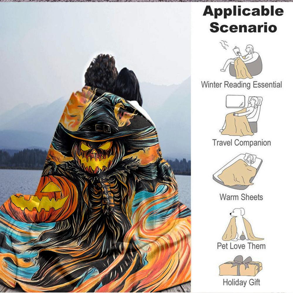 1pc Halloween Pumpkin Print Blanket Lightweight Flannel Throw Blanket For Sofa, Bed, Living Room, Office, Outdoor Travel, Camping