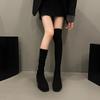 Эластичные носки ботильоны женские 2025 весна и осень новые универсальные длинные ботфорты толстый каблук маленький квадратный носок тонкие ботинки высокие ботинки