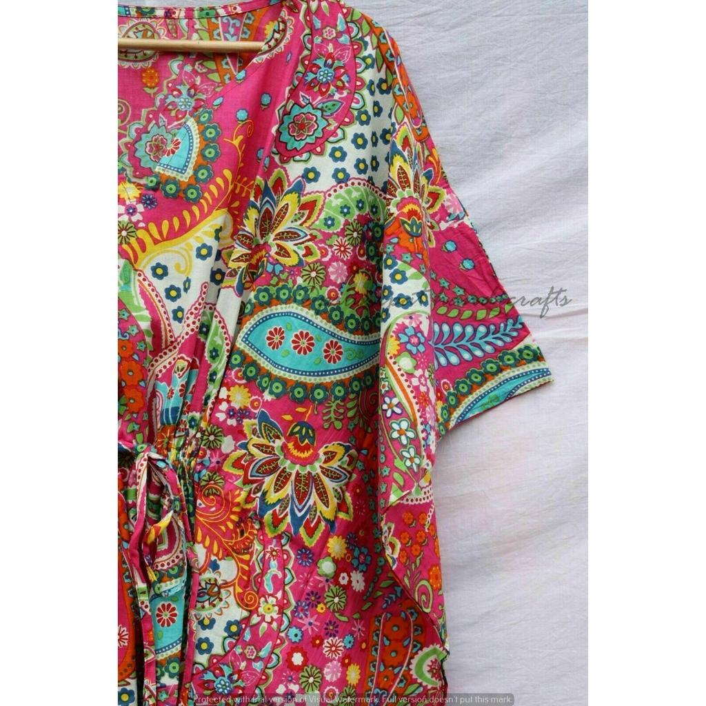 Индийское розовое длинное платье-кафтан с принтом пейсли, кафтан макси, женское ночное платье CKFTN-SCRN-FULL-BUYIT-003