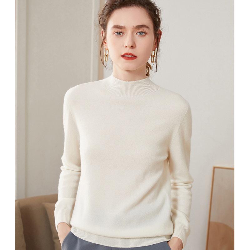 Women's Cashmere Half-High Neck Slim-Fit Sweater – Soft, Smooth, and Stylish Design