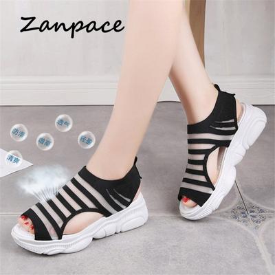 Мода 2024 Лето Плоские Сандалии Досуг Летающий тканый Дышащая Сетка Женская Обувь Открытый Носок Пряжка Пляжные Спортивные Сандалии Женские 2024