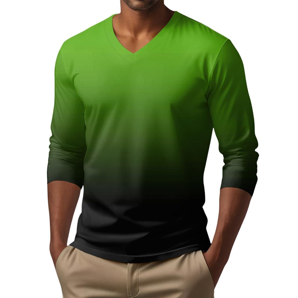 Мужская футболка с V-образным вырезом, повседневная, модная, с принтом, с длинным рукавом
