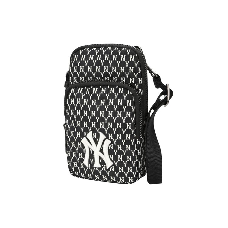 MLB Monogram Vintage Floral Print NY Yankees Nylon Phone Bag Unisex Shoulder Bag Black 32BGDK011-50L