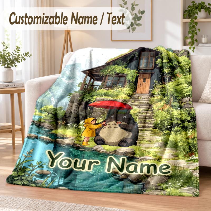 My Neighbor Totoro Custom Name Flannel Throw Blanket Soft Warm for Sofa Bed Indoor Home Use