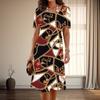 Женская мода Изящный принт с веревочным узором Летние весенние платья с коротким рукавом и круглым вырезом
