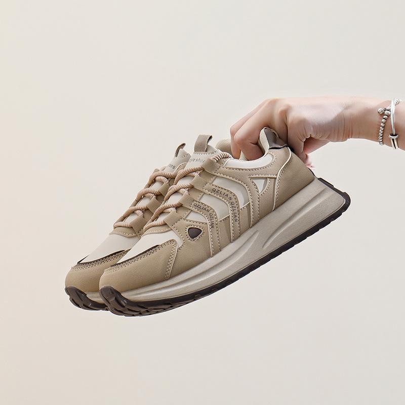 Casual Sneakers for Women Comfortable Running Shoes Chunky Platform Walking Shoes Women's Slip-On Lace-Up Breathable PU Leather Tennis Sneakers