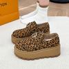 Leopard Platform Flats Suede Loafers Women Brand High Heels Cotton Shoes 2024 Trend Autumn Casual Walking Cozy Zapatillas Mujer