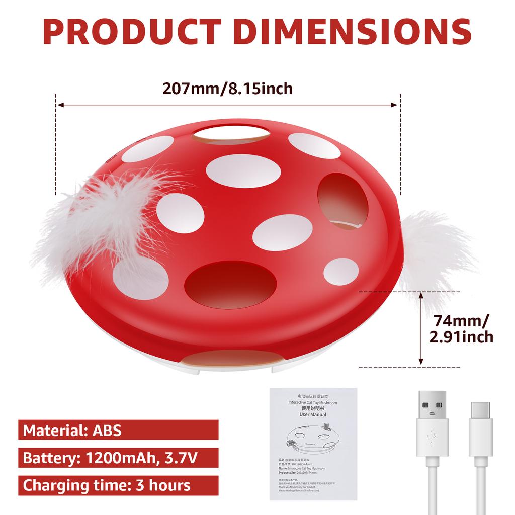 Interactive Cat Toy Rechargeable Auto Feather Pop Up Play Toy Cute Mushroom Shape Electric Kitten Toy Pet Supplies for Indoor